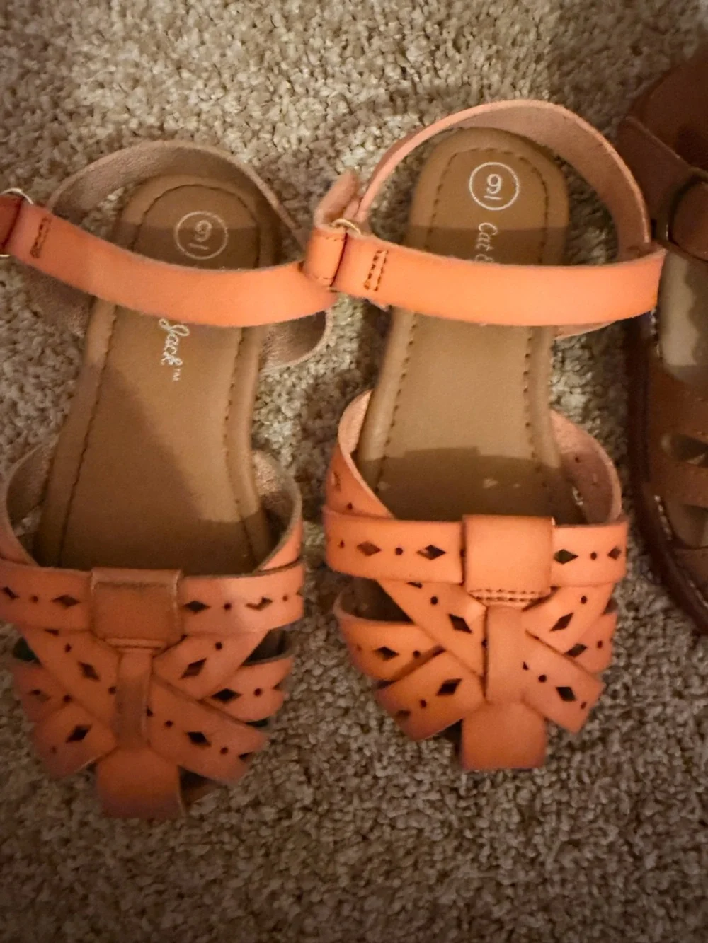 Girls Orange Strappy Sandals with Ankle Strap